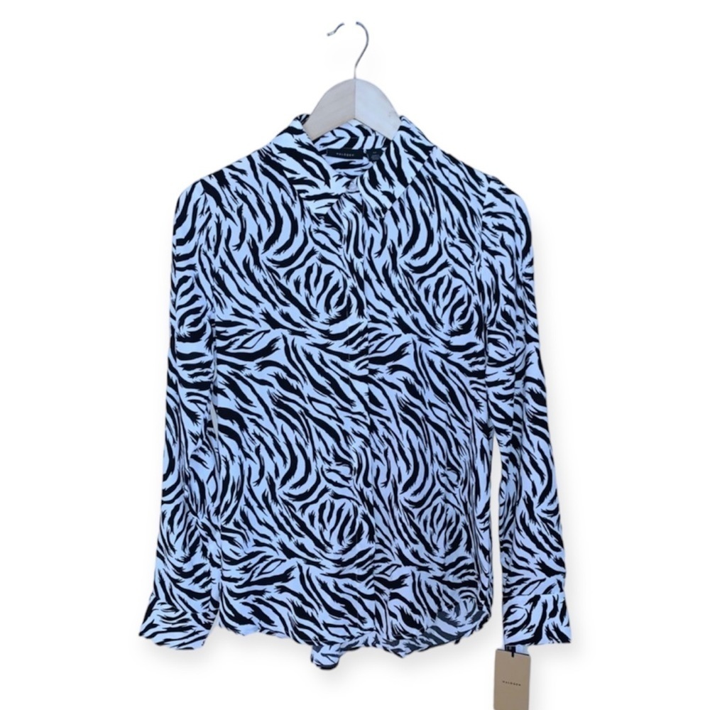 NWT Halogen Ivory Black Feather Tiger Blouse